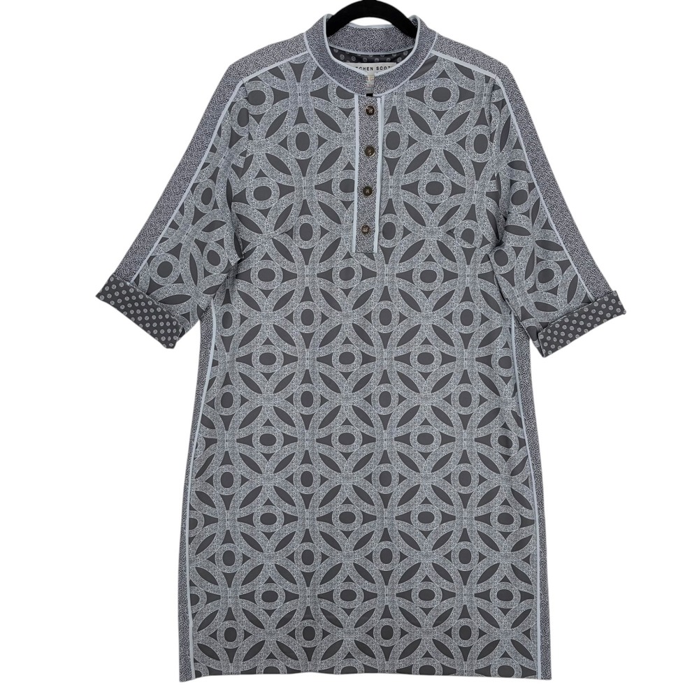 Gretchen Scott Gray Mandarin Geometric Dress XXL/Goddess/16